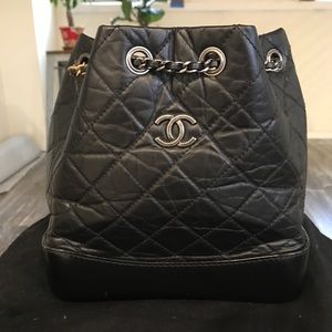 Chanel Gabrielle Black Calfskin Leather Backpack